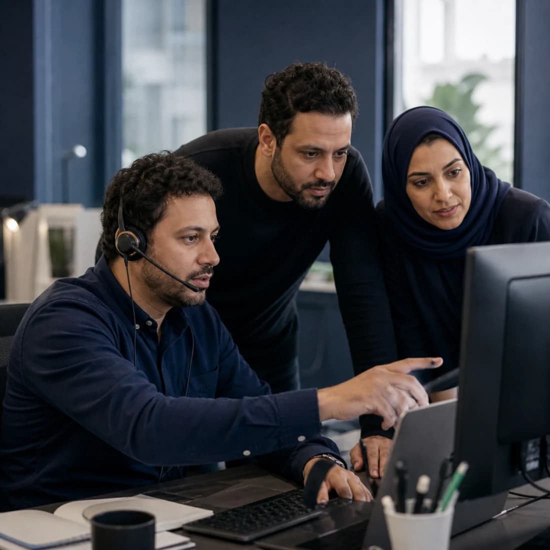 فريق خدمة عملاء يعمل على وكلاء الذكاء الاصطناعي